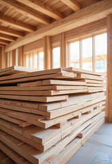 Wooden planks in construction site