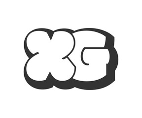 XG logo, bubble comic lettering, rounded in graffiti style black and white silhouette. Trendy preschool X and G letter text for festival party, personal initials, children funky print and web.