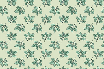 Hand drawn floral pattern vector design. Simple ornament with plant and leaf.