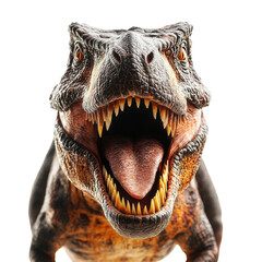 Obraz premium A fierce dinosaur with sharp teeth and roaring expression, white isolated background.
