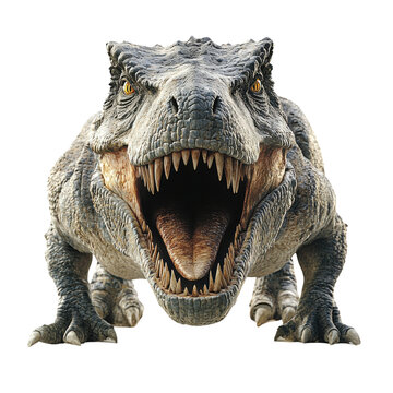 A fierce Tyrannosaurus rex roaring on a white isolate background.