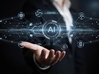Obraz premium AI Generative Systems Unveiled in a Striking Holographic Display