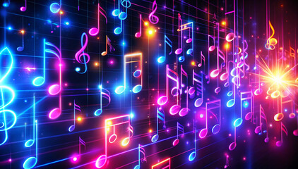 Fototapeta premium floating musical notes with colorful lights