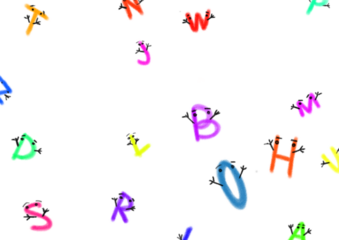 Background pattern flying letters in the style of a child's drawing
