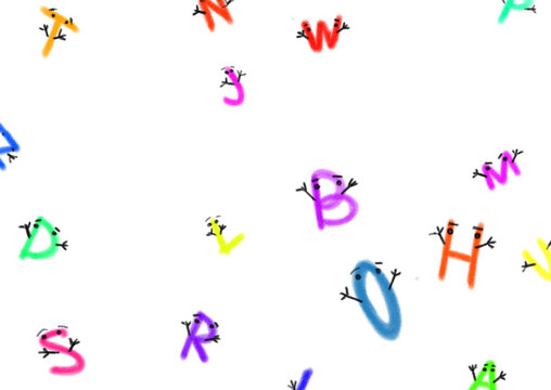 Background pattern flying letters in the style of a child's drawing
