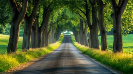 Obraz premium Path amidst verdant summer forest.