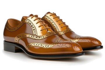 New brown lace up mens leather shoes isolated on white background.