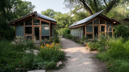 Sustainable Living  Two Modern Greenhouses in a Lush Garden