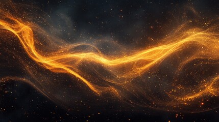 Obraz premium Swirling golden-orange trails create a dynamic abstract pattern on a dark backdrop, representing economic success during an artistic display