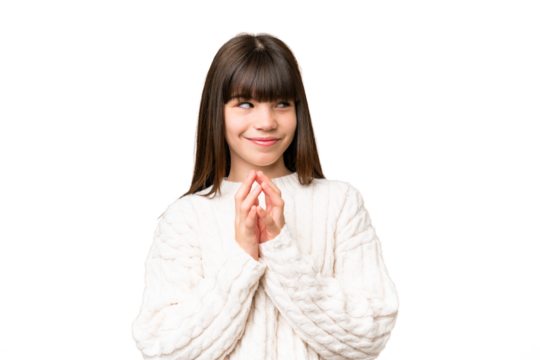 Little caucasian girl over isolated background scheming something