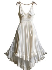 White Dress with Lace Trim and Ruffles.