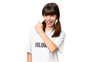 Little volunteer girl over isolated background celebrating a victory