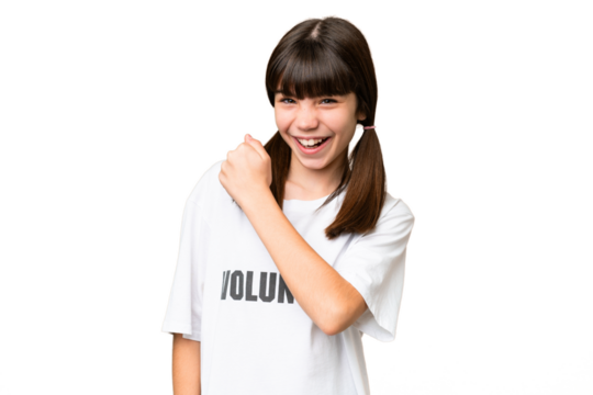 Little volunteer girl over isolated background celebrating a victory