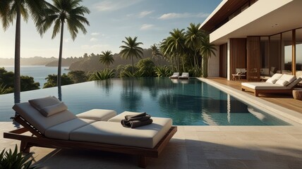 Fototapeta premium Luxury Villa with Ocean View and Infinity Pool