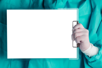 Doctor holding a paper clipboard