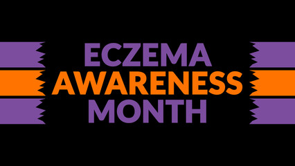 Eczema Awareness Month text with side lines on a black background. Which is observed every year in October to wish Eczema Awareness Month.