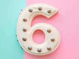 Kawaii Art Elegant number 6 letter with a well-crafted leather jacket, refined textures, intricate embroidery details.