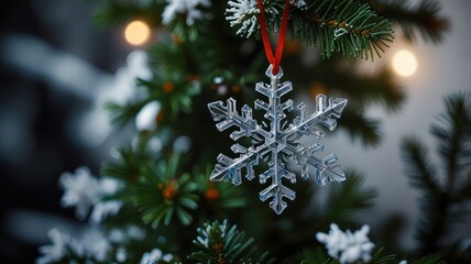 Silver Snowflake Ornament on a Christmas Tree