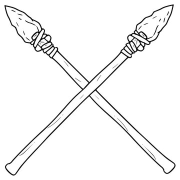recommend clip art: crossing spear stone illustration hand drawn outline vector