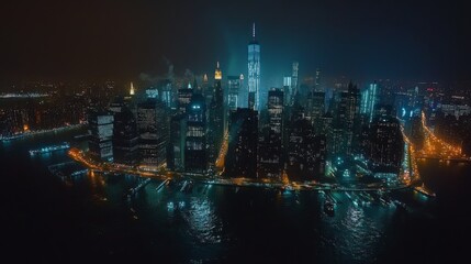 Fototapeta premium Aerial Night View of New York City