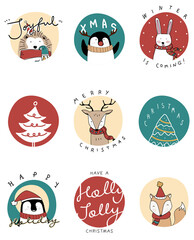 Christmas celebration png festive doodle badges set