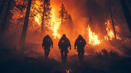 Fototapeta premium Firefighters Battling Forest Inferno