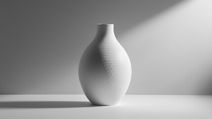 Minimalist Display of White Ceramic Vase with Patterns
