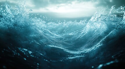 A dreamlike 3D design of the water bottom, surrounded by soft light and dynamic waves creating an enchanting atmosphere