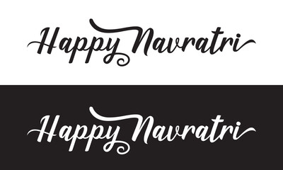 Happy Navratri written in Devanagari Calligraphy . Navratri means Nine days festival for lord Durga According Hindu calendar.   isolated on white and black  background. Vector illustration. EPS 10