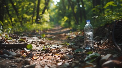 Obraz premium A hiking trail with a bottle of water and a small camera