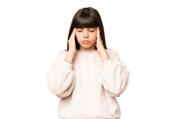 Little girl over isolated green chroma key background with headache