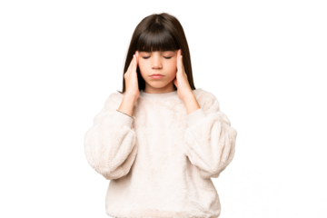 Little girl over isolated green chroma key background with headache