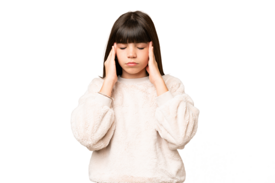 Little girl over isolated green chroma key background with headache