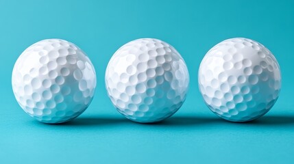 Five White Golf Balls on a Vibrant Blue Background