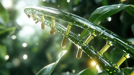Green DNA Strand in Nature with Bokeh Background