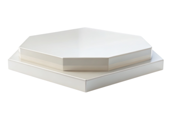 White hexagonal box with lid isolated with transparent background.