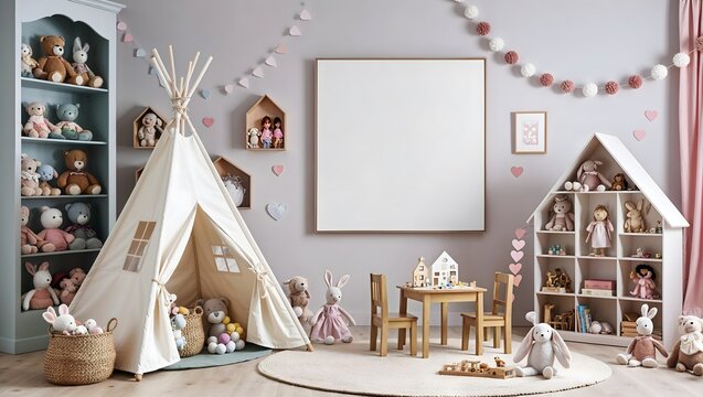 Liebevoll eingerichtetes Kinderzimmer mit Teepee und bunten Spielzeugen