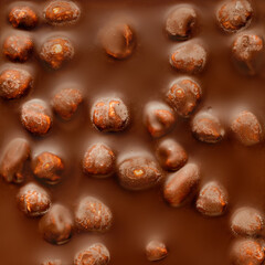 Chocolate bar textured background. Milk chocolate  texture with nuts. Pattern. Wallpaper