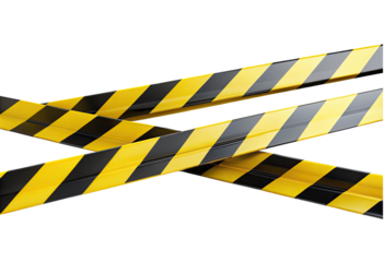 Yellow and black caution tape isolated with transparent background.