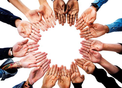 Png diverse hands cut out, volunteers on transparent background - Powered by Adobe
