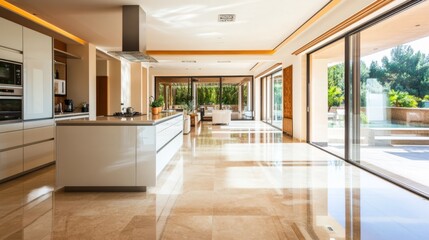 Spacious kitchen's marble gleam