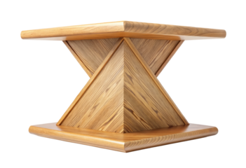 Wooden hourglass-shaped table stand isolated with transparent background.