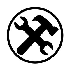 crossed hammer and wrench icon on white background