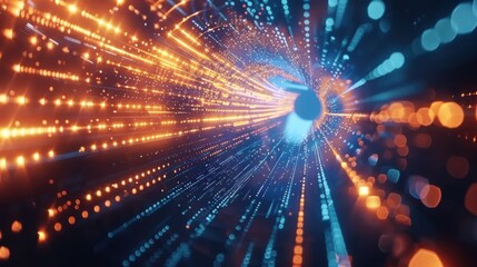 Fototapeta premium Abstract Digital Tunnel with Flowing Light Particles