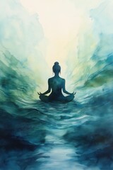 Fototapeta premium Serene Watercolor Scene of Yoga and Meditation with Flowing Colors, Symbolizing Inner Calm and Mindfulness