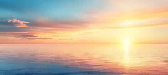 A warm, sunset-lit ocean with a clear horizon line and text space