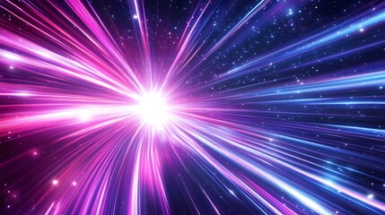 Naklejka premium Neon speed rays abstract background. A burst of pink light energy. The movement of luminous purple rays in space. 