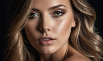 Obraz premium A woman with long blonde hair and minimal makeup looks directly at the camera