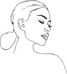 Elegant Female Portrait Line Art Drawing. Woman Face Minimalist Illustration. Woman Minimal Sketch Drawing. Abstract Line, Home Decor, Wall Art. Vector EPS 10	