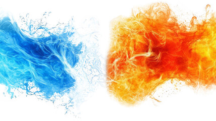 Creative Explosion Dynamic Flow of Orange Fire and Blue Water in Abstract Art On Transparent Background